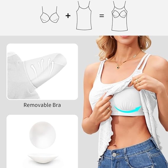 V FOR CITY Women's Eyelet Double Spaghetti Strap Adjustable Shelf Cami - Mint Gr - Picture 9 of 10